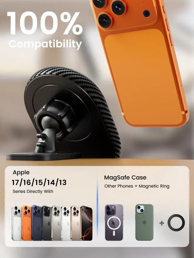 Alt view image 4 of 6 - OHLPRO for iPhone 17 Magsafe Car Mount Charger, 15W Fast Charging Magnetic Holder with 3M Adhesive Base for Dashboard, Mag Car Holder for Vent Clip Compatible with iPhone 16/15/14/13 Pro Max, Black