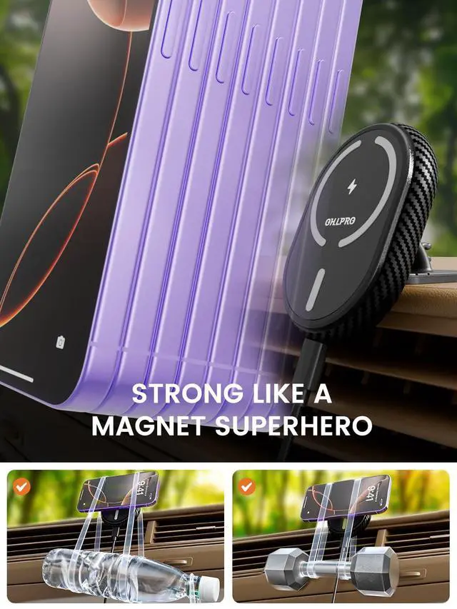 Alt view image 5 of 6 - OHLPRO for iPhone 17 Magsafe Car Mount Charger, 15W Fast Charging Magnetic Holder with 3M Adhesive Base for Dashboard, Mag Car Holder for Vent Clip Compatible with iPhone 16/15/14/13 Pro Max, Black