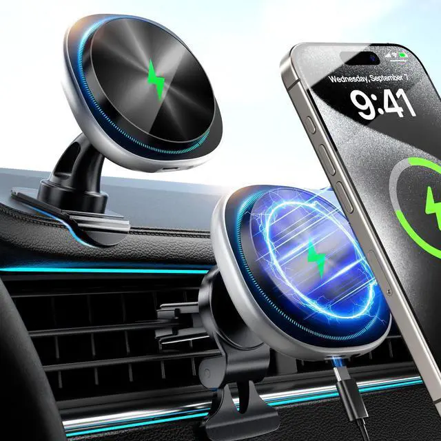 Main image of Likzest 15W MagSafe Car Mount Charger, Magnetic Wireless Car Charger Phone Holder for iPhone 17 Pro Max/17/16/15/14/13/12, Fast Charging Air Vent & Dashboard Mount, for Galaxy S25, Pixel with MagSafe