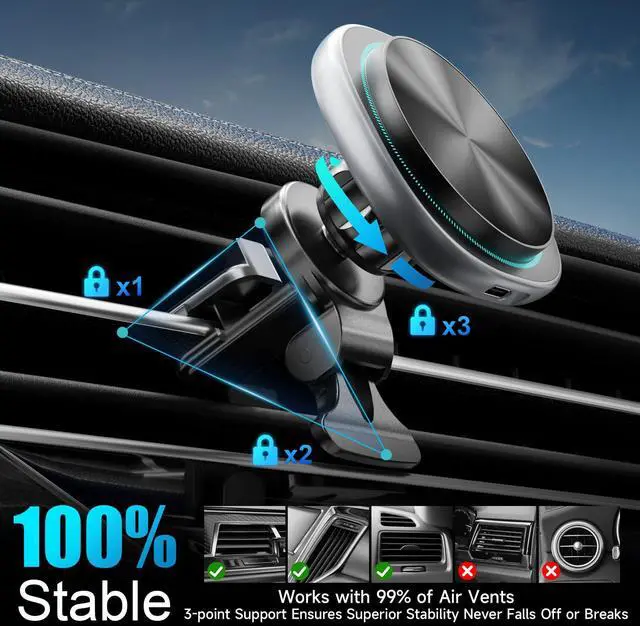 Alt view image 5 of 7 - Likzest 15W MagSafe Car Mount Charger, Magnetic Wireless Car Charger Phone Holder for iPhone 17 Pro Max/17/16/15/14/13/12, Fast Charging Air Vent & Dashboard Mount, for Galaxy S25, Pixel with MagSafe