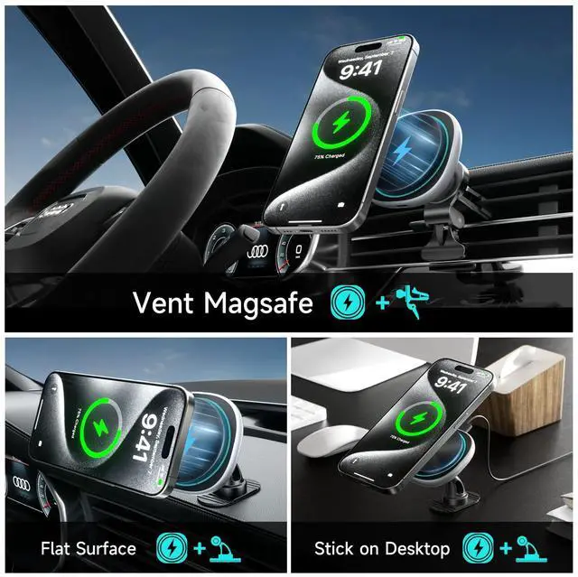 Alt view image 6 of 7 - Likzest 15W MagSafe Car Mount Charger, Magnetic Wireless Car Charger Phone Holder for iPhone 17 Pro Max/17/16/15/14/13/12, Fast Charging Air Vent & Dashboard Mount, for Galaxy S25, Pixel with MagSafe