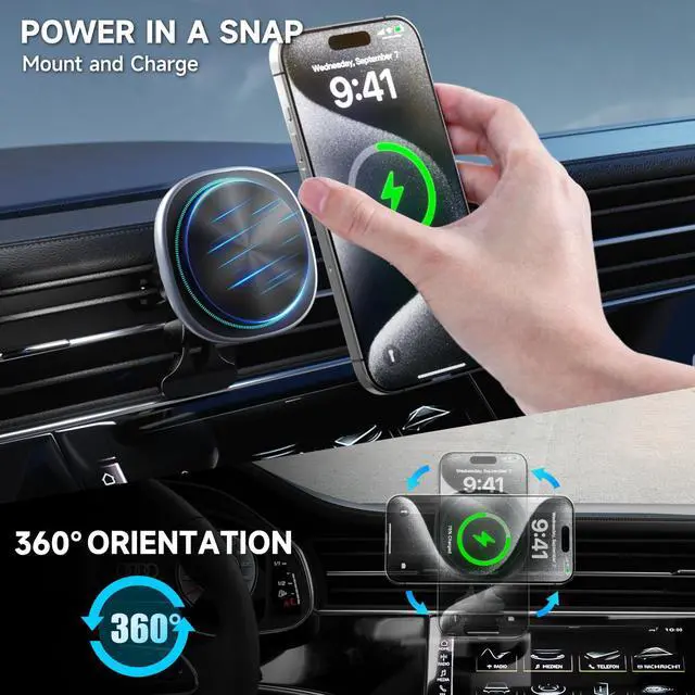 Alt view image 7 of 7 - Likzest 15W MagSafe Car Mount Charger, Magnetic Wireless Car Charger Phone Holder for iPhone 17 Pro Max/17/16/15/14/13/12, Fast Charging Air Vent & Dashboard Mount, for Galaxy S25, Pixel with MagSafe