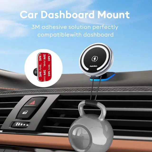 Alt view image 4 of 7 - Magjieyx for Magsafe Car Mount Wireless Charger Magnetic Fast Charging Compatible with iPhone 16,15,14,13,12,Pro Max,Mini,Magsafe Case, Air Vent and Stick On Dashboard Car Phone Holder