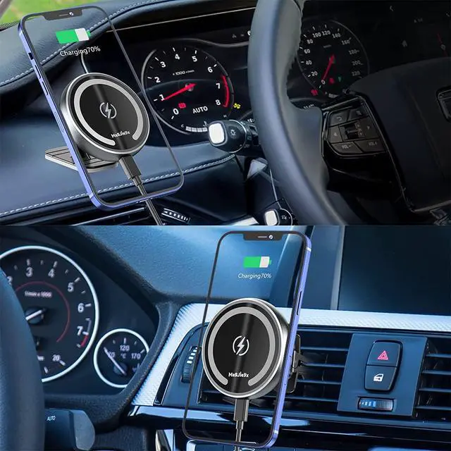 Alt view image 7 of 7 - Magjieyx for Magsafe Car Mount Wireless Charger Magnetic Fast Charging Compatible with iPhone 16,15,14,13,12,Pro Max,Mini,Magsafe Case, Air Vent and Stick On Dashboard Car Phone Holder