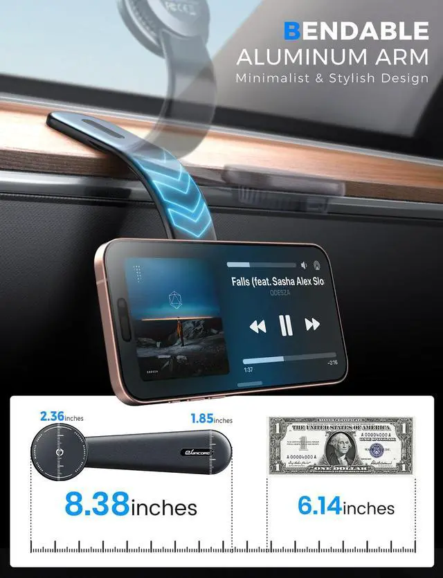 Alt view image 2 of 7 - eSamcore for Magsafe Car Mount Charger, Wireless Magnetic Car Phone Holder Detachable 15W Fast Charging for Dashboard with Bendable Aluminum Arm Only Fit iPhone 17 16 15 14 13 Pro Max Mini