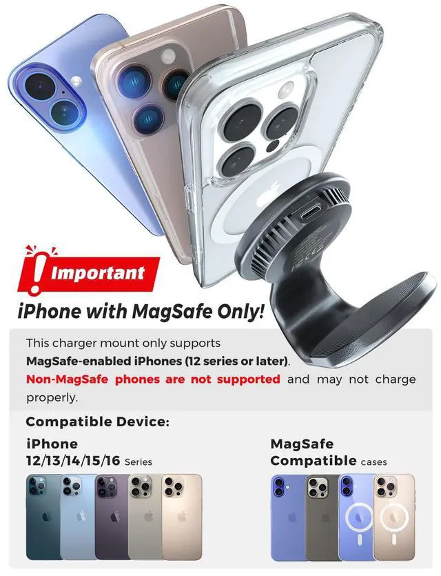 Alt view image 6 of 7 - eSamcore for Magsafe Car Mount Charger, Wireless Magnetic Car Phone Holder Detachable 15W Fast Charging for Dashboard with Bendable Aluminum Arm Only Fit iPhone 17 16 15 14 13 Pro Max Mini