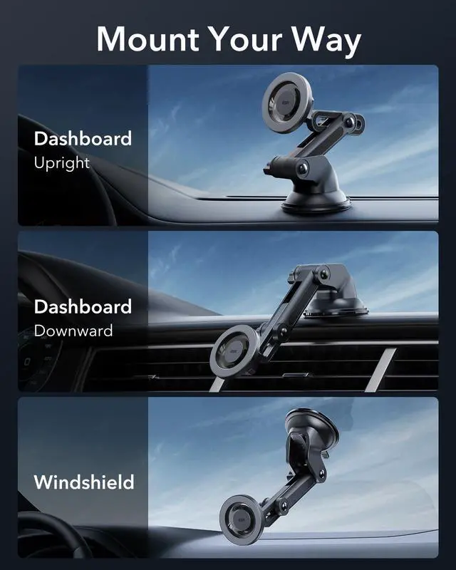 Alt view image 2 of 7 - ESR Dashboard Magnetic Phone Holder for Car, for MagSafe Car Mount, Windshield Vacuum Car Mount for iPhone 17/16/16e/15/14/13/12, Samsung, Pixel 10, Charging Not Supported, 2 Metal Rings Included