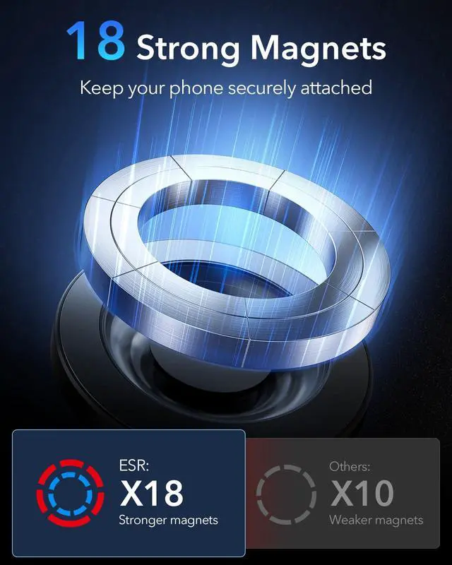 Alt view image 3 of 7 - ESR Dashboard Magnetic Phone Holder for Car, for MagSafe Car Mount, Windshield Vacuum Car Mount for iPhone 17/16/16e/15/14/13/12, Samsung, Pixel 10, Charging Not Supported, 2 Metal Rings Included