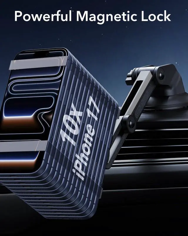 Alt view image 5 of 7 - ESR Dashboard Magnetic Phone Holder for Car, for MagSafe Car Mount, Windshield Vacuum Car Mount for iPhone 17/16/16e/15/14/13/12, Samsung, Pixel 10, Charging Not Supported, 2 Metal Rings Included