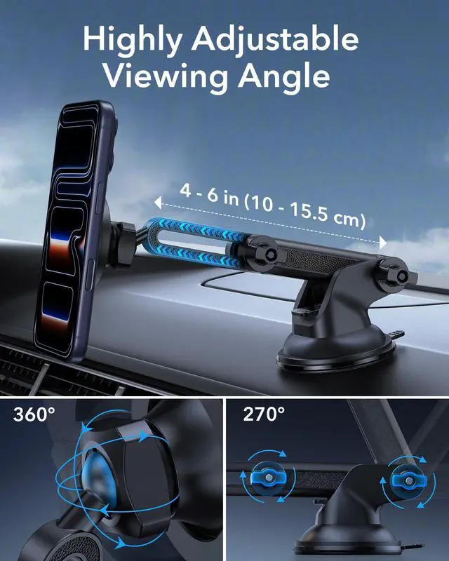 Alt view image 6 of 7 - ESR Dashboard Magnetic Phone Holder for Car, for MagSafe Car Mount, Windshield Vacuum Car Mount for iPhone 17/16/16e/15/14/13/12, Samsung, Pixel 10, Charging Not Supported, 2 Metal Rings Included