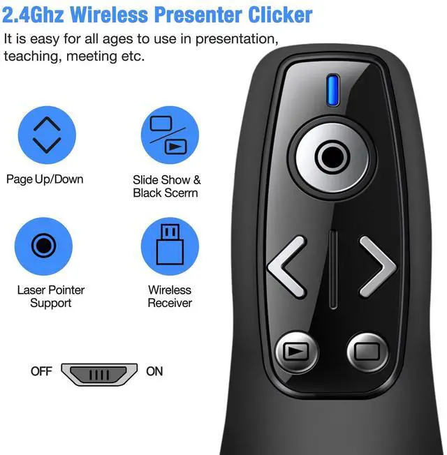 Alt view image 2 of 6 - Presentation Clicker Wireless Presenter Remote for PowerPoint, RF 2.4GHz USB Powerpoint Clicker with Hyperlink & Volume Control PowerPoint Slide Advancer for Mac, Computer, Laptop