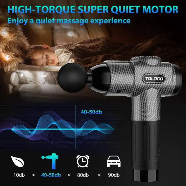 Alt view image 3 of 7 - TOLOCO Massage Gun, Deep Tissue Back Massage for Athletes for Pain Relief, Percussion Massager with 10 Massages Heads & Silent Brushless Motor, Christmas Gifts for Women, Men, Carbon