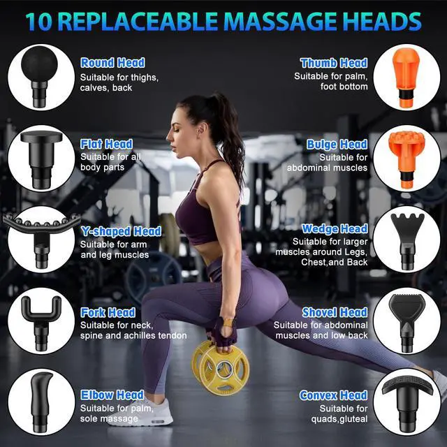 Alt view image 4 of 7 - TOLOCO Massage Gun, Deep Tissue Back Massage for Athletes for Pain Relief, Percussion Massager with 10 Massages Heads & Silent Brushless Motor, Christmas Gifts for Women, Men, Carbon