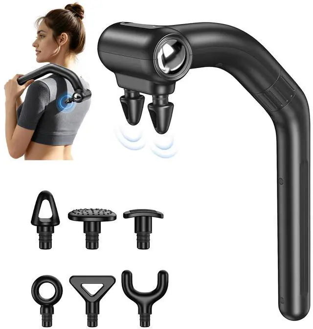 Main image of Dual-Head Muscle Massage Gun Pain Relief Deep Tissue, 3-in-1 Percussion Back Massager with Detachable Extension Handle, Muscle Massager for Back, Neck, Shoulder & Body, 6 Speed Levels (Black)