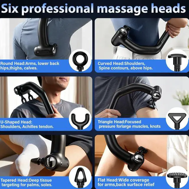 Alt view image 4 of 7 - Dual-Head Muscle Massage Gun Pain Relief Deep Tissue, 3-in-1 Percussion Back Massager with Detachable Extension Handle, Muscle Massager for Back, Neck, Shoulder & Body, 6 Speed Levels (Black)