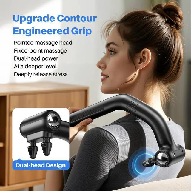 Alt view image 5 of 7 - Dual-Head Muscle Massage Gun Pain Relief Deep Tissue, 3-in-1 Percussion Back Massager with Detachable Extension Handle, Muscle Massager for Back, Neck, Shoulder & Body, 6 Speed Levels (Black)