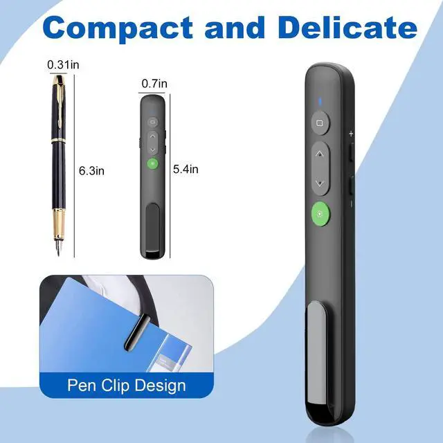 Alt view image 5 of 7 - Presentation Clicker PowerPoint Wireless Presenter Remote: Rechargeable Green Laser Pointer Clickers USB A Type C Computer Mac Power Point PPT Slideshow Google Slide Advancer