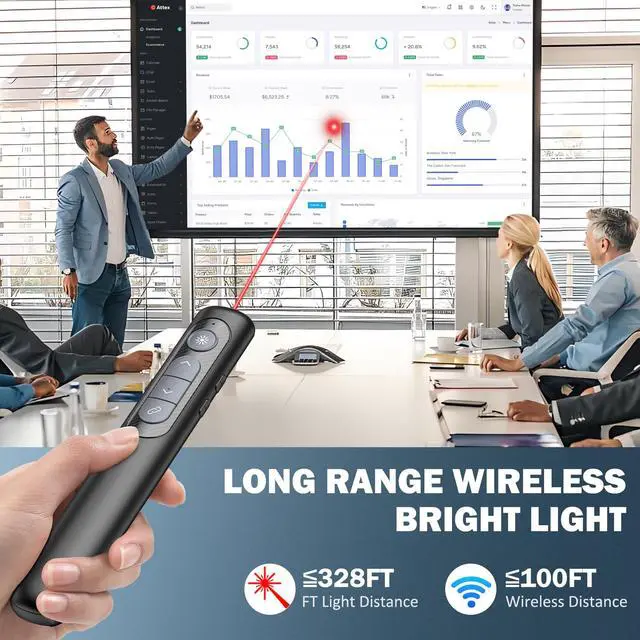 Alt view image 2 of 7 - Presentation Clicker for PowerPoint, RF 2.4GHz USB Wireless Presenter Remote with Volume Control, PowerPoint Clicker Slide Advancer for Mac, Laptop, Keynote, Windows