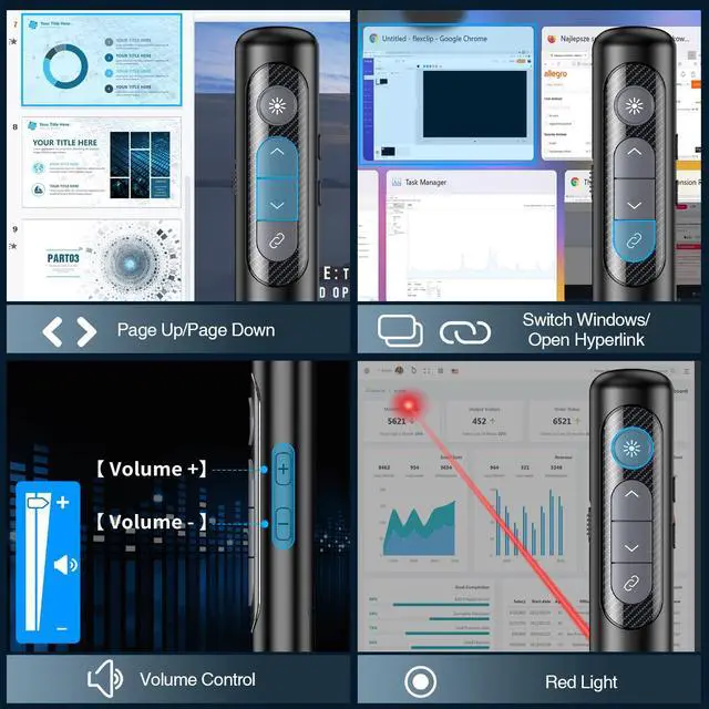 Alt view image 4 of 7 - Presentation Clicker for PowerPoint, RF 2.4GHz USB Wireless Presenter Remote with Volume Control, PowerPoint Clicker Slide Advancer for Mac, Laptop, Keynote, Windows