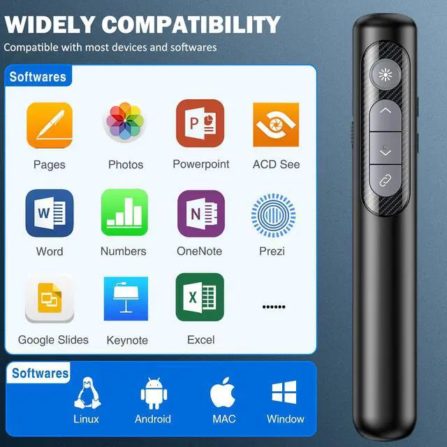 Alt view image 5 of 7 - Presentation Clicker for PowerPoint, RF 2.4GHz USB Wireless Presenter Remote with Volume Control, PowerPoint Clicker Slide Advancer for Mac, Laptop, Keynote, Windows