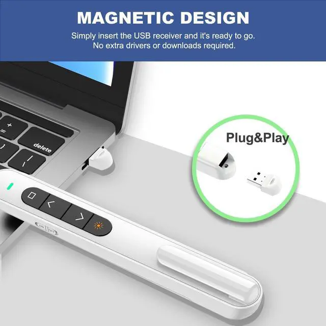 Alt view image 3 of 6 - QUI 2 Pack Presentation Clicker, Hyperlink Volume Control Wireless Presenter, RF 2.4GHz USB Presentation Remote Control,PowerPoint Clicker Slide Advancer for Computer, Laptop, Mac (USB, White)