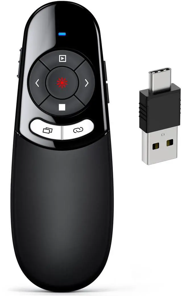 Main image of DINOSTRIKE 2 in 1 Type C and USB Presentation Clicker for Powerpoint Presentations,RF 2.4GHz Wireless Presenter Remote Slide Advancer with Volume Control for Mac Laptop Computer Office Classroom