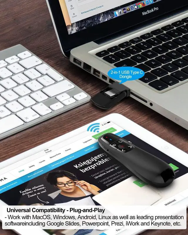 Alt view image 5 of 7 - Wireless Presenter Remote Presentation Clicker: USB Type C PowerPoint Clicker with Red Pointer Long Range PPT Control - Universal Power Point Slide Advancer for Mac MacBook Laptop PC Computer Keynote