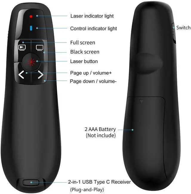 Alt view image 6 of 7 - Wireless Presenter Remote Presentation Clicker: USB Type C PowerPoint Clicker with Red Pointer Long Range PPT Control - Universal Power Point Slide Advancer for Mac MacBook Laptop PC Computer Keynote