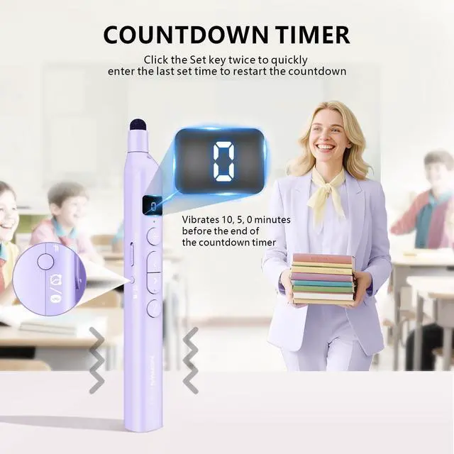 Alt view image 5 of 7 - Norwii N21 Bluetooth Presentation Clicker with Telescopic Teaching Pointer, Presentation Remote with Retractable Stick for PowerPiont, Wireless Presenter, Slide Advancer - Purple