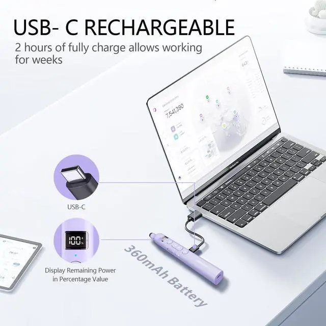 Alt view image 6 of 7 - Norwii N21 Bluetooth Presentation Clicker with Telescopic Teaching Pointer, Presentation Remote with Retractable Stick for PowerPiont, Wireless Presenter, Slide Advancer - Purple