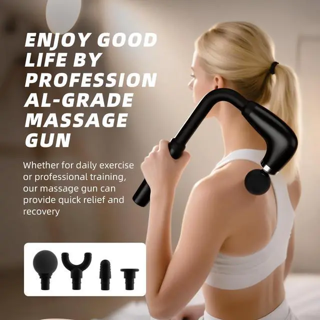 Alt view image 2 of 7 - BEONISI Massage Gun with Upgraded Extension Handle,Back Massage Gun Deep Tissue,Back Massager for Pain Relief for Muscles Neck Shoulders Waist Arm Legs Foot,4 Replaceable Heads & 9 Speeds (Black)