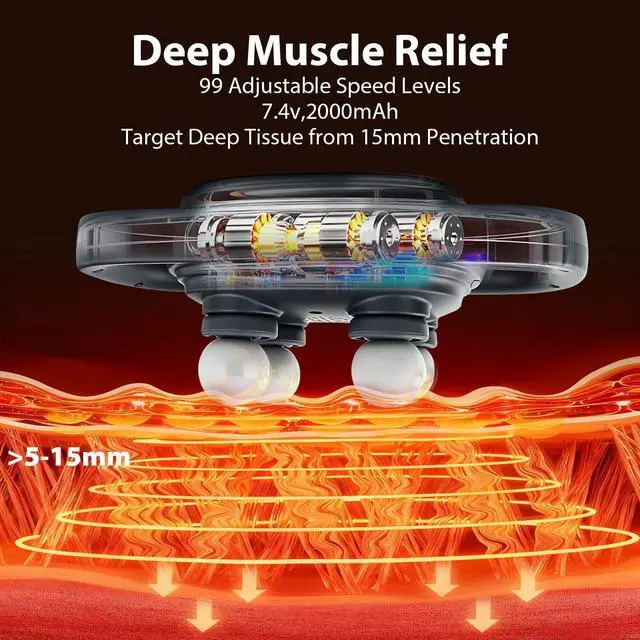 Alt view image 2 of 6 - grnpeak 4 Head Massage Gun,Update 25W Powerful Motor for Deep Tissue Percussion Massager with 99 Intensity Levels for Neck, Back,Shoulders, Legs Pain Relief & Recovery