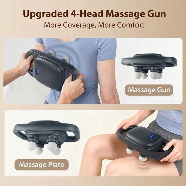 Alt view image 3 of 6 - grnpeak 4 Head Massage Gun,Update 25W Powerful Motor for Deep Tissue Percussion Massager with 99 Intensity Levels for Neck, Back,Shoulders, Legs Pain Relief & Recovery