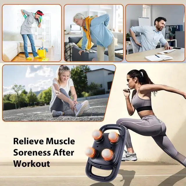 Alt view image 4 of 6 - grnpeak 4 Head Massage Gun,Update 25W Powerful Motor for Deep Tissue Percussion Massager with 99 Intensity Levels for Neck, Back,Shoulders, Legs Pain Relief & Recovery