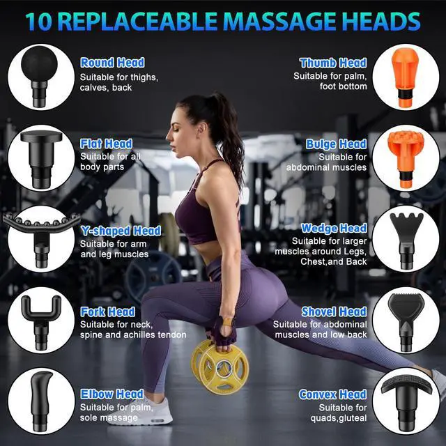 Alt view image 4 of 7 - TOLOCO Massage Gun, Deep Tissue Back Massage for Athletes for Pain Relief, Percussion Massager with 10 Massages Heads & Silent Brushless Motor, Christmas Gifts for Women, Men, Grey