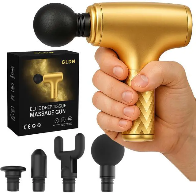 Main image of GLDN Mini Massage Gun with Luxurious Gold Finish, High Intensity Deep Tissue Percussion Massager for Back, Neck, & Body Pain, Electric Massager with 4 Massage Heads, Pain Relief Gifts for Men & Women