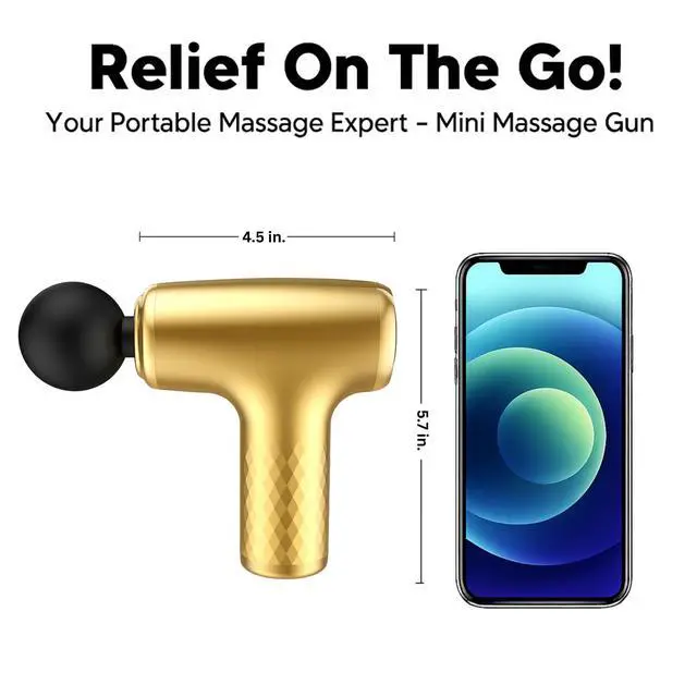 Alt view image 3 of 7 - GLDN Mini Massage Gun with Luxurious Gold Finish, High Intensity Deep Tissue Percussion Massager for Back, Neck, & Body Pain, Electric Massager with 4 Massage Heads, Pain Relief Gifts for Men & Women