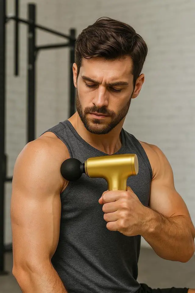 Alt view image 5 of 7 - GLDN Mini Massage Gun with Luxurious Gold Finish, High Intensity Deep Tissue Percussion Massager for Back, Neck, & Body Pain, Electric Massager with 4 Massage Heads, Pain Relief Gifts for Men & Women