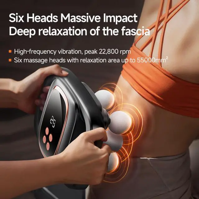 Alt view image 2 of 7 - 6-Head Massage Gun, Deep Tissue Back Massager with 30 Levels & 3 Modes, Electric Percussion Massager for Thighs, Arms, Waist, Back, Full Body Muscle Pain Relief, Ideal Gifts for Women and Men (6)