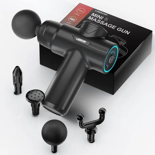 Main image of LEERCON Mini Massage Gun,Portable Deep Tissue Muscle Fashion Back Massager, Handheld Percussion Massager for Pain Relief with 6 Intensities, 4 Heads, Gifts for Men and Women