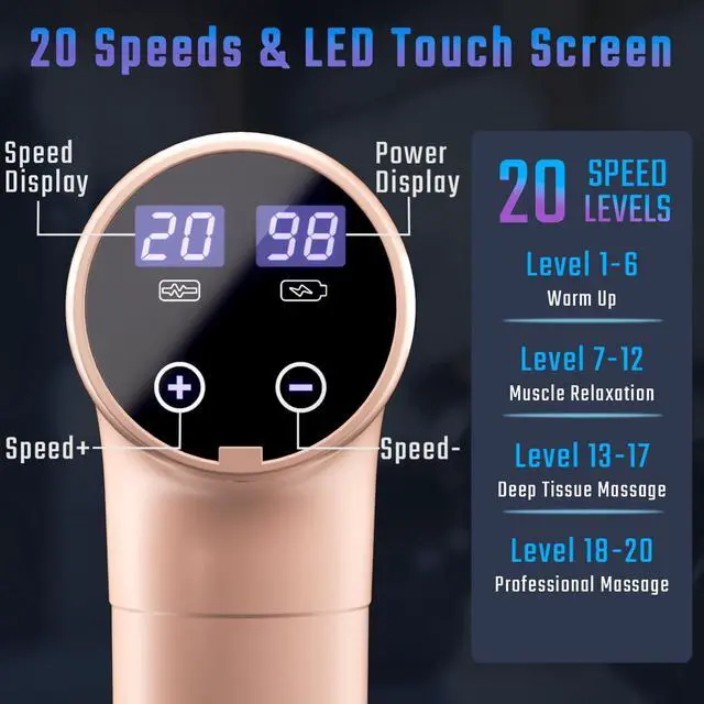 Alt view image 2 of 6 - cotsoco Massage Gun Deep Tissue, Muscle Massage Gun with 9 Attachment Heads 20 Speeds & Silent Brushless Motor for Pain Relief, Handheld Percussion Back Massager Gun for Athletes(Pink)