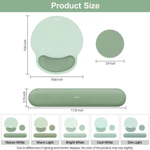 Alt view image 7 of 7 - MOSISO Wrist Rest Support for Mouse Pad&Keyboard Set, Circle Curved Ergonomic Mousepad&Coaster Non-Slip Base Home/Office Pain Relief&Easy Typing Pad with Soft Cloth&Silicone Lining, Antique Green