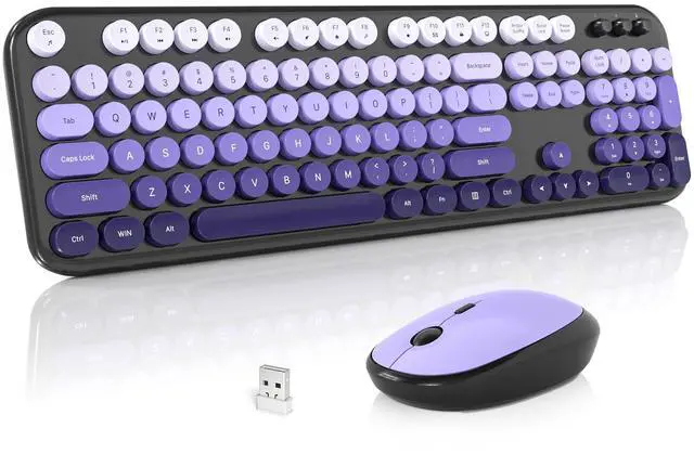 Main image of MOFII Wireless Keyboard and Mouse Combo, Cute Keyboard Full Size and Wireless Mouse, 2.4GHz Retro Typewriter Keyboard Mouse Set for PC/Desktop/Laptop/Windows (Black Purple)
