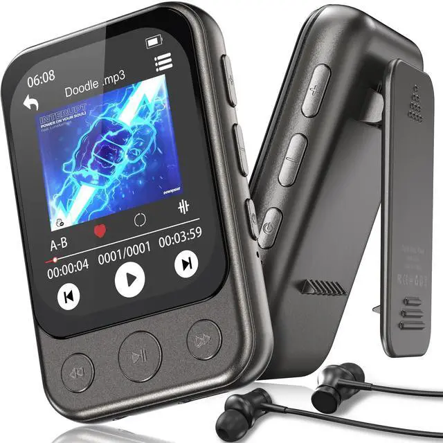 Main image of ODEJOI 64GB Clip on MP3 Player with Bluetooth 5.3, Built-in Speaker, 2" HD Touchscreen, FM Radio, Voice Recorder, Portable Music Player for Running, Gym, Shuffle Audio Video, Up to 128GB MicroSD Card