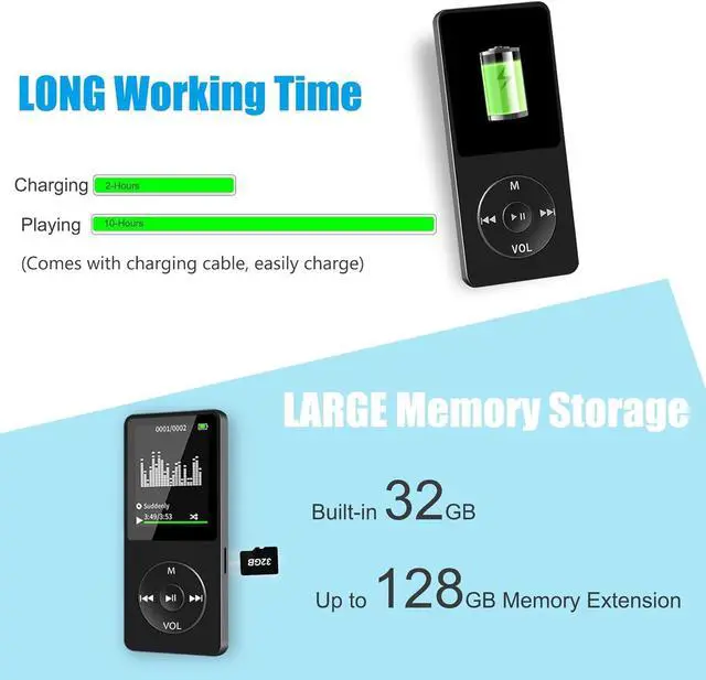 Alt view image 3 of 7 - MP3 Player with Bluetooth, Mini 32GB MP3 Music Players with Speaker, Supports Alarm Clock, FM Radio, Recording Function, Up to 128GB Memory Storage, Earphones Included