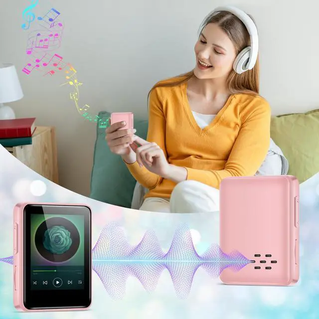 Alt view image 7 of 7 - 1.8 inch HiFi Portable Music Player, Equipped with Bluetooth 64GB Sport MP3 Player, FM Radio, Recording, E-Book, Supports 512GB TF Card, Pink