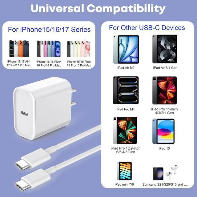 Alt view image 6 of 7 - Fast Charger for iPhone 17/16/15 Charger,10FT Extra Long Fast Charging 3Pack Block USB-C to USB C Fast Charging Cable Cord for iPhone Air/17 Pro Max/iPhone 16 Pro/16 Plus/15 Pro Max,iPad Pro/Air/Mini
