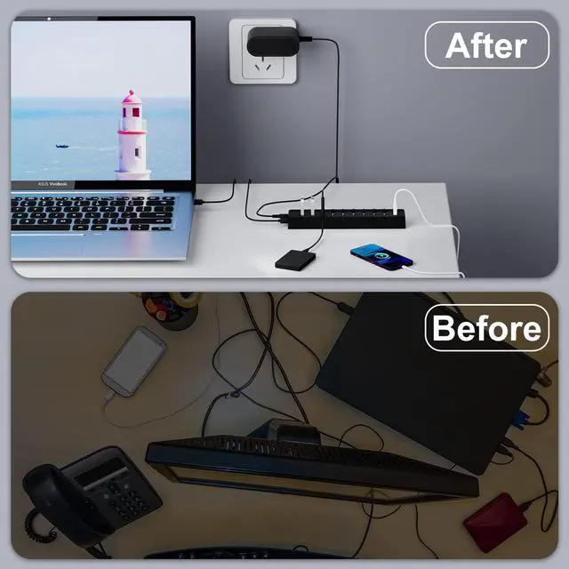 Alt view image 7 of 7 - ONFINIO Powered USB Hub 3.0, 10-Port USB Splitter Hub with Individual On/Off Switches and 12V/2A Power Adapter USB Extension