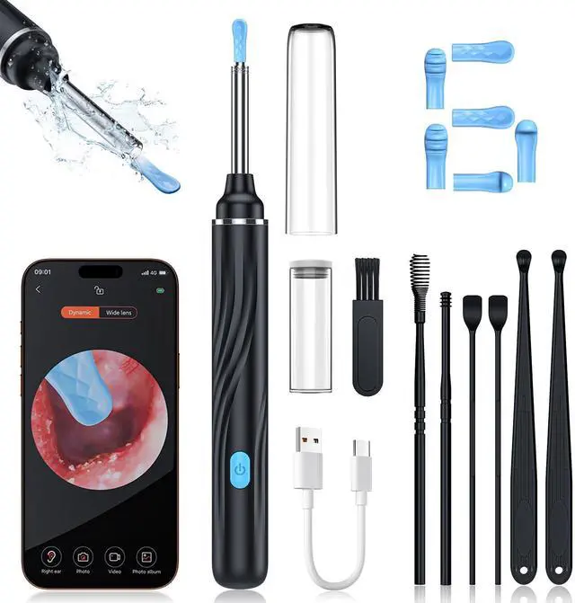 Main image of Tomaje Ear Wax Removal Tool Camera, Earwax Removal Tools, Earwax Remover, Ear Wax Scooper, Ear Cleaner with Camera, 1080P HD Ear Camera and 6 LED Light, 6 Ear Pick & Ear Set for iOS & Android, Black
