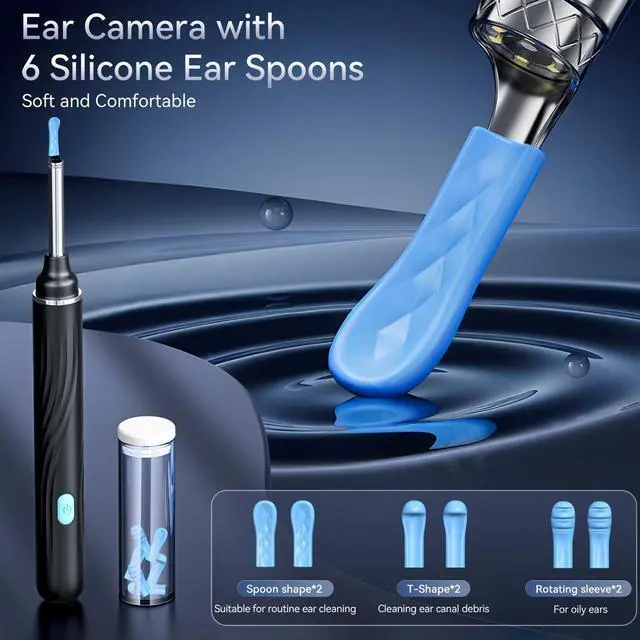 Alt view image 5 of 7 - Tomaje Ear Wax Removal Tool Camera, Earwax Removal Tools, Earwax Remover, Ear Wax Scooper, Ear Cleaner with Camera, 1080P HD Ear Camera and 6 LED Light, 6 Ear Pick & Ear Set for iOS & Android, Black